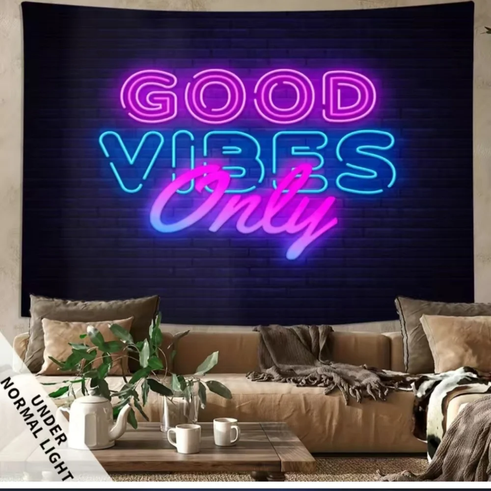 Good Vibes Only Neon Wall Tapestry Bedroom Dorm Decor NWOT